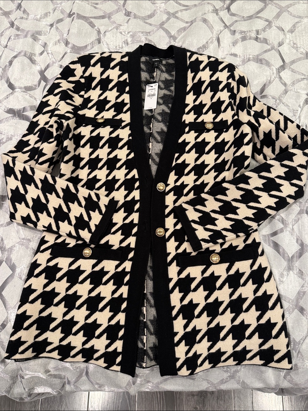 Express Black & Cream Houndstooth Blazer Jacket